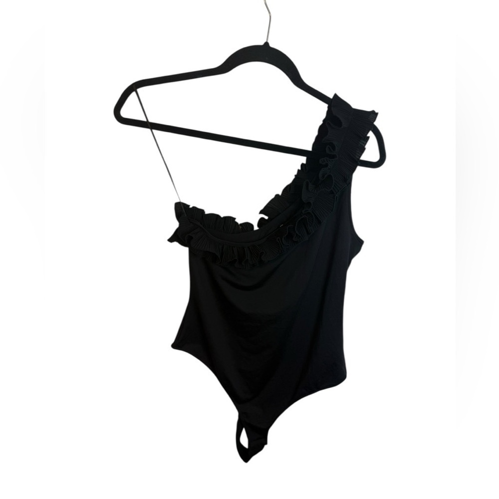 Nwt H&M Black Ruffle One Shoulder Thong Bodysuit